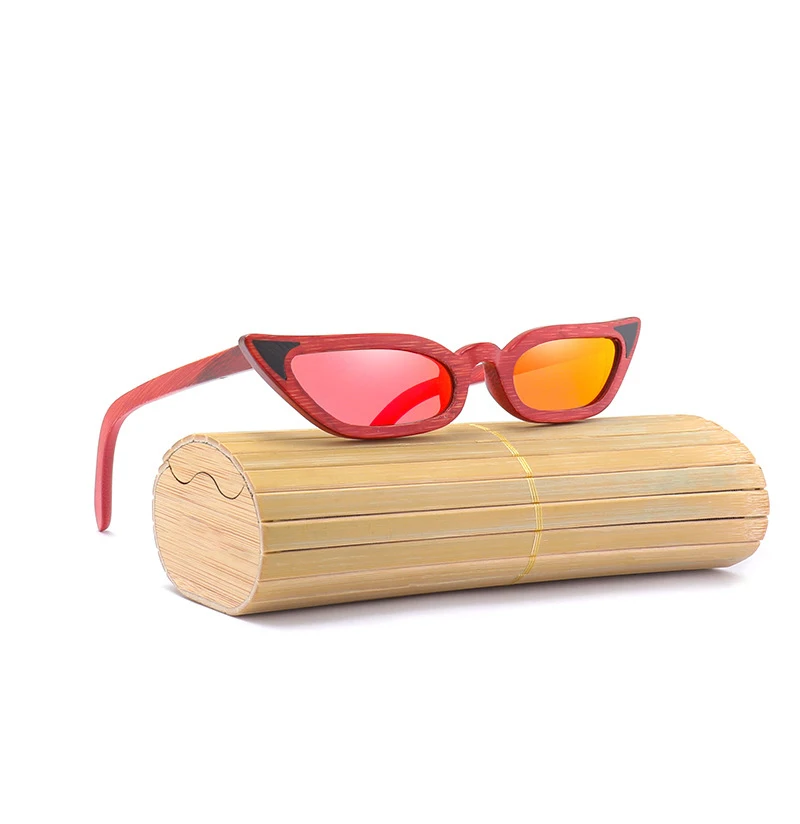 Ретро маленькие узкие кошачьи деревянные бамбуковые солнцезащитные очки для мужчин и женщин Поляризованные линзы косплей солнцезащитные очки для вечеринок на заказ