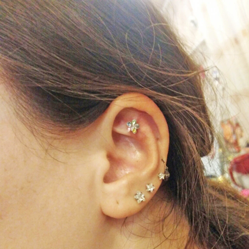 BOG- Pair Surgical Steel Daisy Rainbow Flower Butterfly Zircon Ear Stud Earrings Studs Tragus Cartilage Piercing Jewelry 20g - Image 5