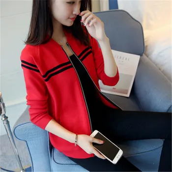 

Big Size Women Sweater Cardigan Zipper 2019 New Autumn Winter Trends Female Knitwear Patchwork Teenage Knitted Coat Red Black741