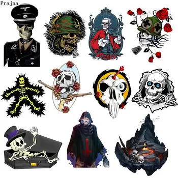 

Prajna Punk Skull Patches Rose Volcanic Heat Transfers Iron On Transfers Stripe On Clothing Coats Jeans DIY Applique For Clothes