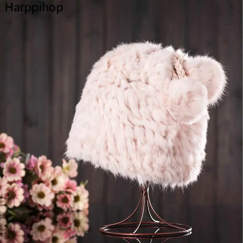 Осенне-зимняя обувь кроличьим мехом теплый воротник два-использовать Cap Женские комплекты сплошной цвет диких купол униформы шляпа производителей - Цвет: light pink