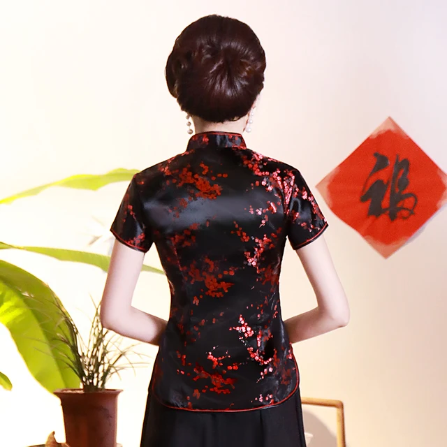 Vintage Flower Women Chinese Traditional Satin Blouse Summer Sexy Shirt Novelty Dragon Clothing Tops Plus Size 3XL 4XL 2