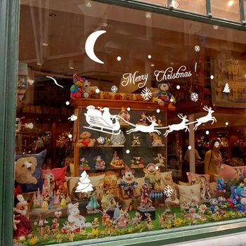 

Besegad Merry Christmas Waterproof PVC Wall Window Santa Claus Christmas Tree Elk Deer Moon Sickers Decal New Year Decor Toy