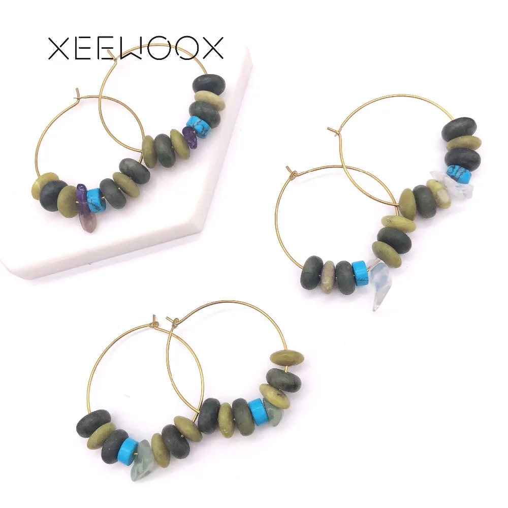 

Colorful Natural Stone Crystal Hoop Earring Woman Statement Hoop Earring XEEWOOX 2019 Fashion Anniversary Design Party Gift
