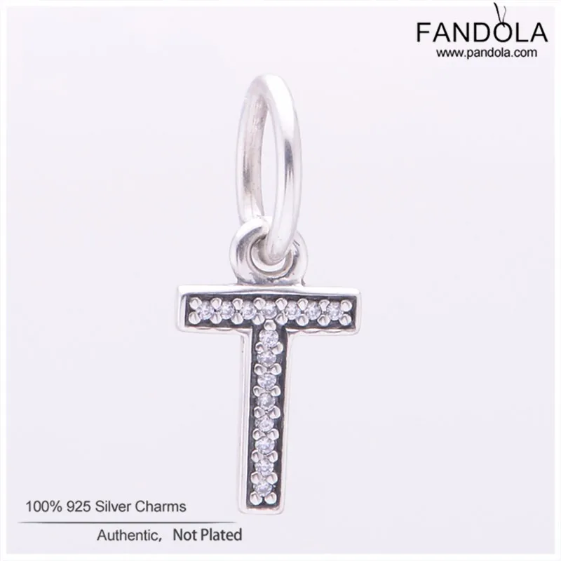 

Letter T Pendant Charms Fits Brand Bracelet Necklace Charm Bead 925 Sterling Silver Jewelry Clear CZ Fits DIY Women Bracelets