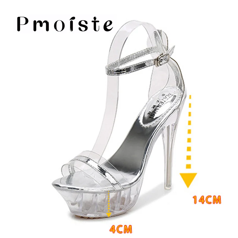 Sandal women 2019 summer thin heels sexy party shoes platform high heels ankle buckle transparent heel big size 4.5-10.5 Sandal women 2019 summer thin heels sexy party shoes platform high heels ankle buckle transparent heel big size 4.5-10.5