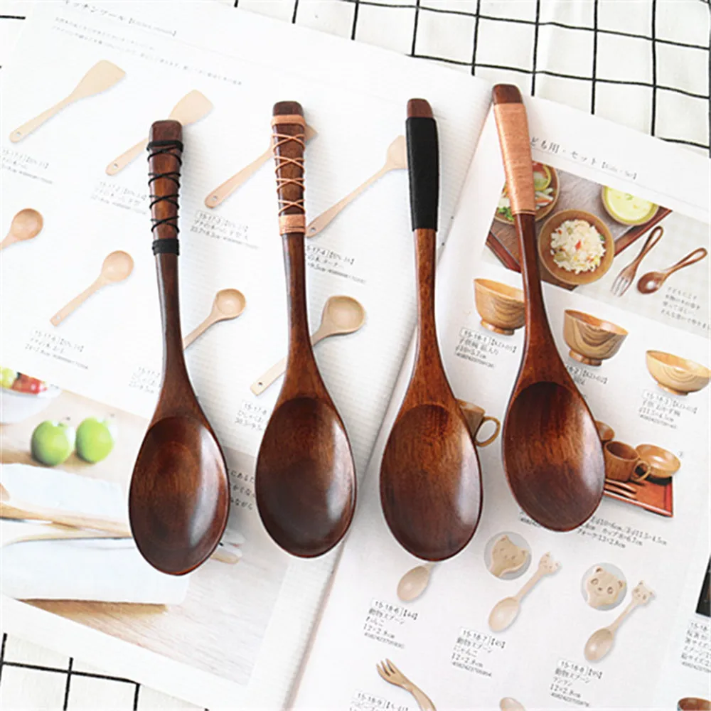 Primitive Wooden Spoon Bamboo Tableware Utensil Tool Soup Teaspoon Catering Scoop Gadgets Kitchen Accessories Cucharas Colher | Дом и сад