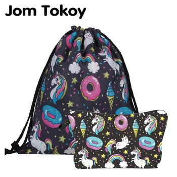 

Jom Tokoy New fashion 2 PCS Printing Women backpack unicorns School backpacks bag Set Combination ASH1005