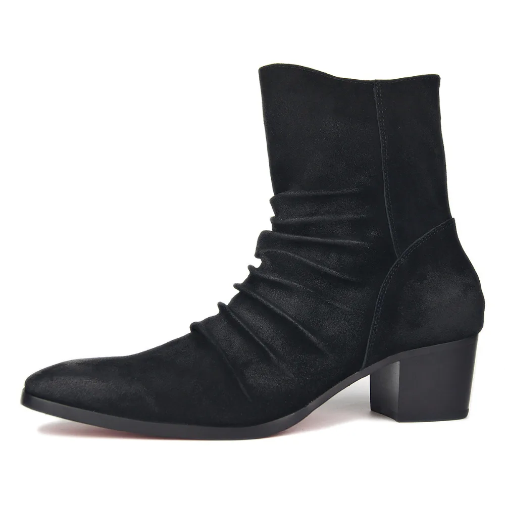 Del Británica Falda Botas De Vaca Hombres Cremallera Chelsea Zapatos Rojo Cuero Genuino Estilo Los Alto Tacón Fondo Moda Opf6qTwU