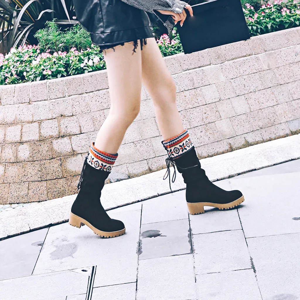SAGACE/женские сапоги-трубы средней длины короткие сапоги на шнуровке в стиле ретро Дамская обувь на ранчо зимние ботинки на шнуровке женские блестящие ботинки;