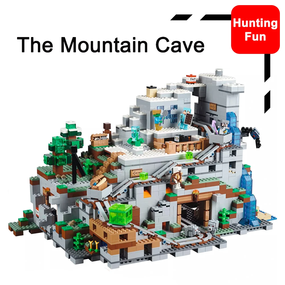 

Fit Legoness Minecraft 21137 The Mountain Cave & Mini Version Set Minecart Track Figures Building Blocks Toys For Children Gifts