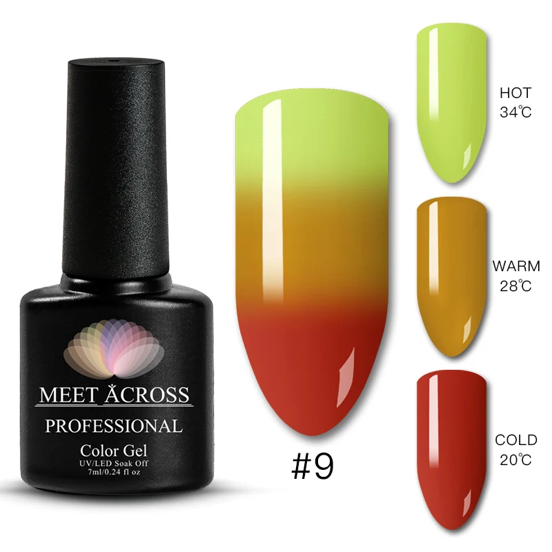 MEET ACROSS 7 мл Радужный термальный гель для ногтей, меняющий цвет, голографический лак для ногтей, блеск, температура замачивания, УФ Гель-лак для ногтей - Цвет: AH376