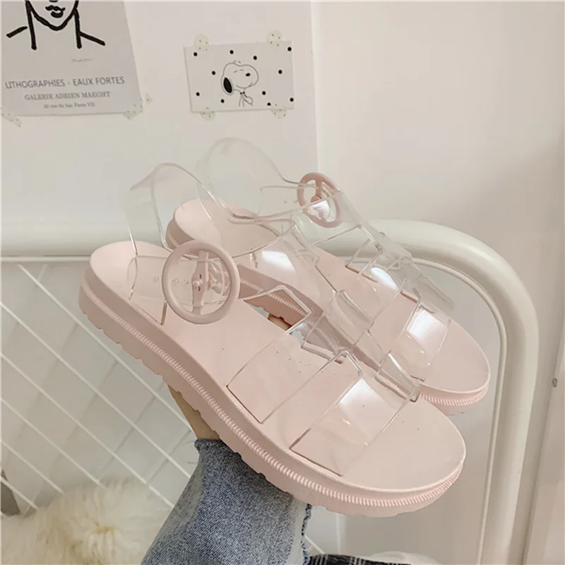 Женская прозрачная обувь на лето 2019 повседневные пляжные сандалии плоской