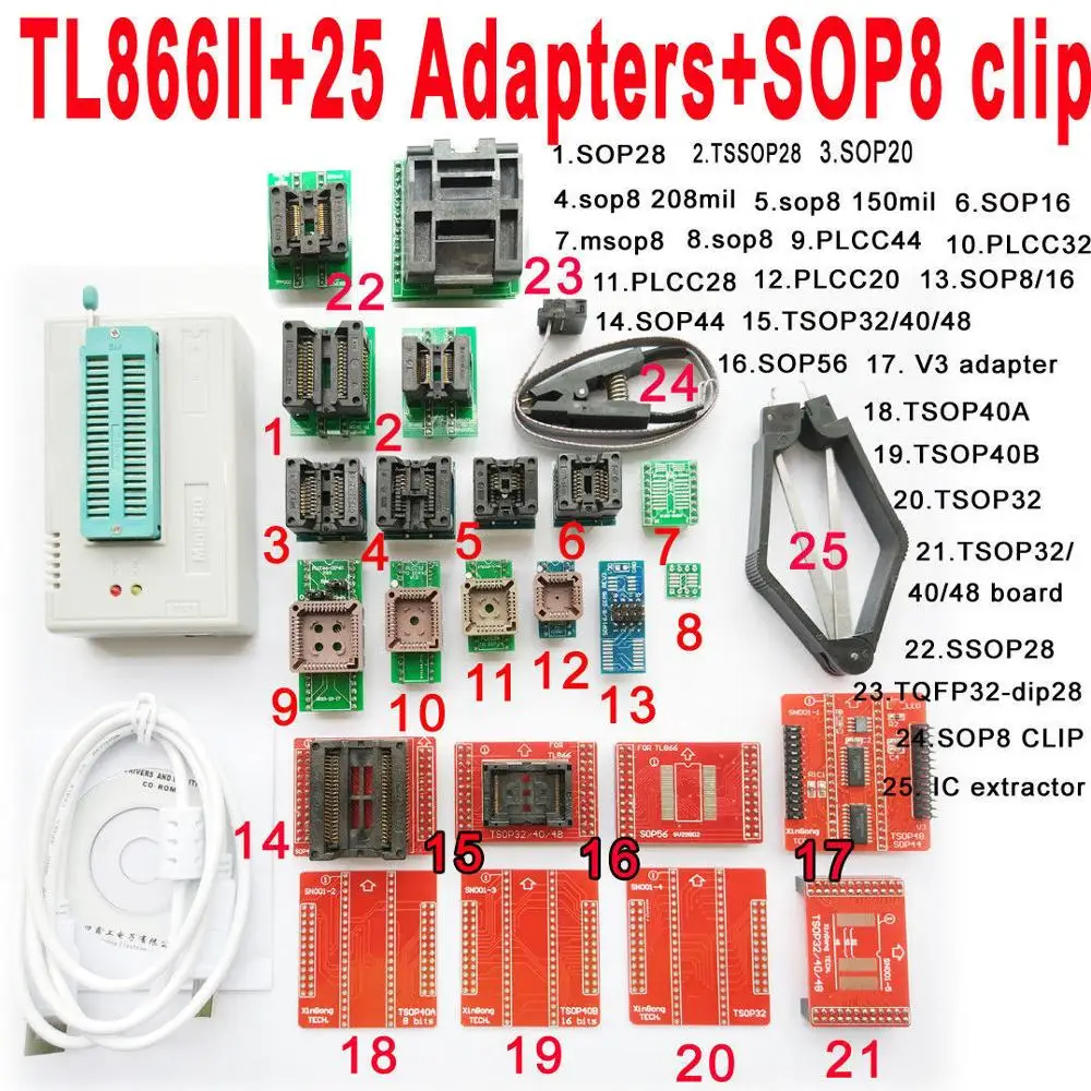 Minipro TL866II USB программатор 25 адаптер гнездо SOP8 Зажим IC зажим Bios Flash EPROM для тестер