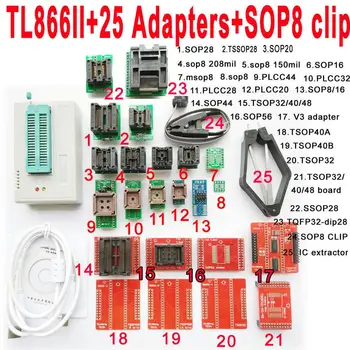 

Minipro TL866II USB programmer 25 adapter socket SOP8 Clip IC clamp Bios Flash EPROM FOR IC Tester software serial series 74/54