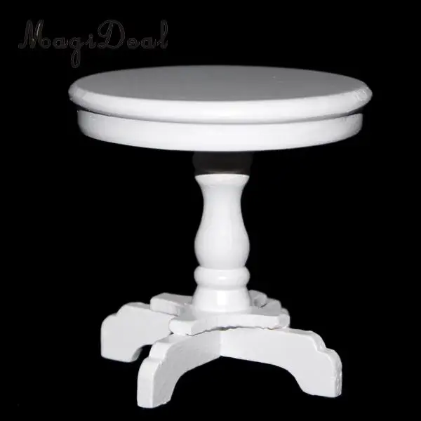 1/12 Scale Outdoor Patio Garden Coffee Tea Table for Dollhouse Living Room Bedroom Wooden Round White Miniature Furniture Acc