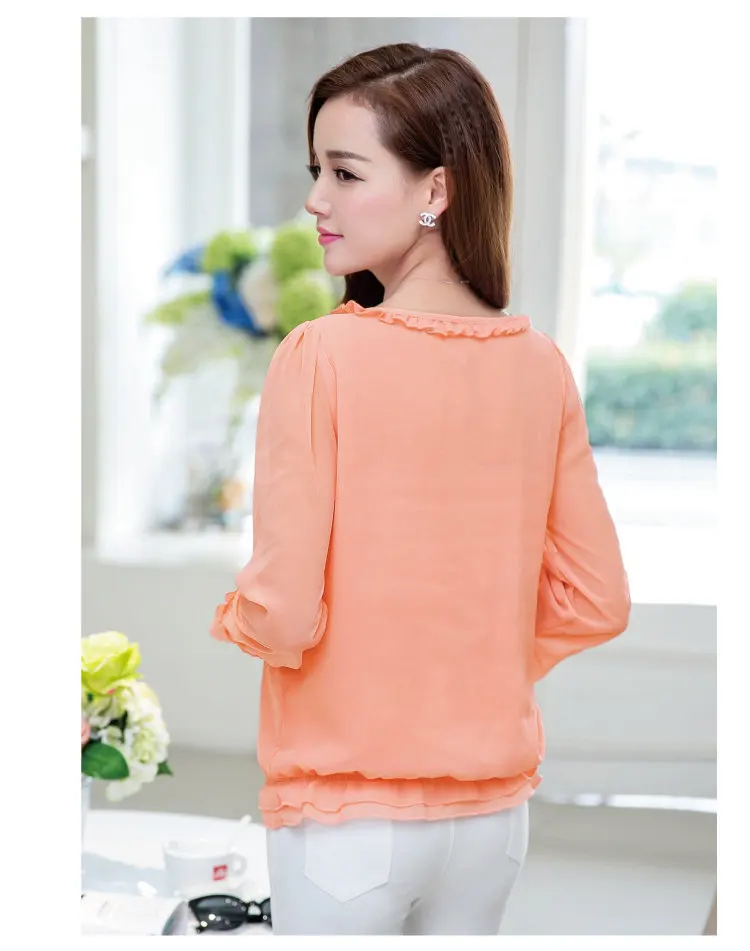 S-4XL Plus Size Tops Women 2019 New Fashion Bow Long Sleeve Shirts Femme Casual Chiffon Blouse Autumn O-neck Ruffled Blusa Mujer  (5)