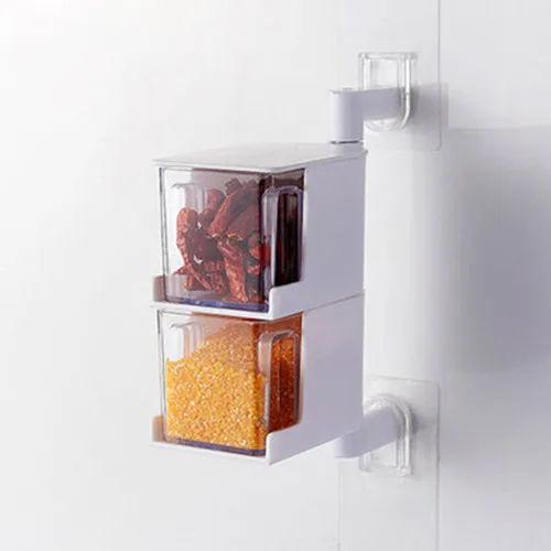 Креативная настенная Поворотная кухонная коробка для хранения многослойная без следов паста коробка для приправ и специй коробки - Цвет: White 2 Grids