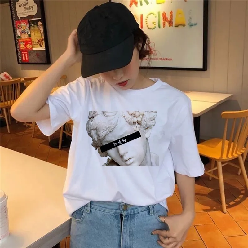 Vaporwave Футболка Harajuku Ulzzang Tumblr Женская футболка Летняя забавная с эстетическим
