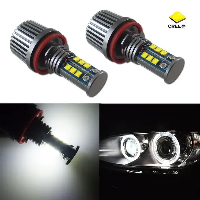 2x 120W H8 white LED Angel Eye Halo Ring Marker Light Bulbs Replacement