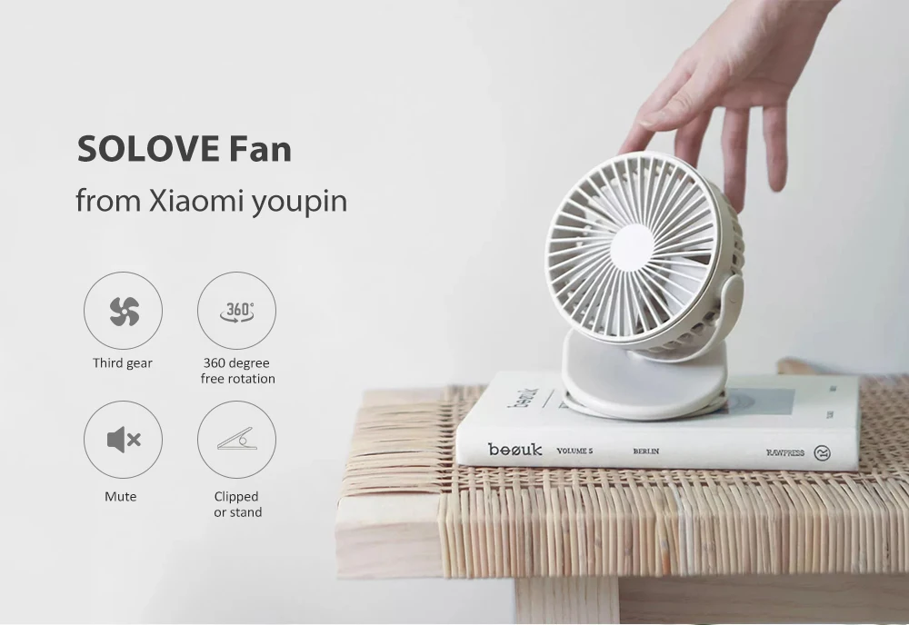 Xiaomi SOLOVE Clip-on Fan 360 градусов вращающийся мини 3 скорости 5 лезвий Ручной USB Электрический вентилятор для студенческого общежития Офис Дом