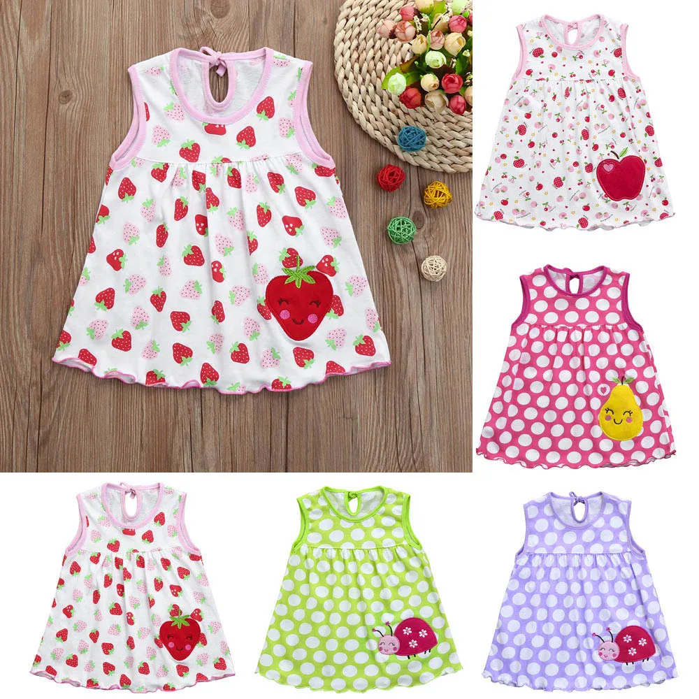 

Toddler Cute Baby Cotton Flower Children Dot Striped Tees Dress Vest Little Girl Fashion HOOLER