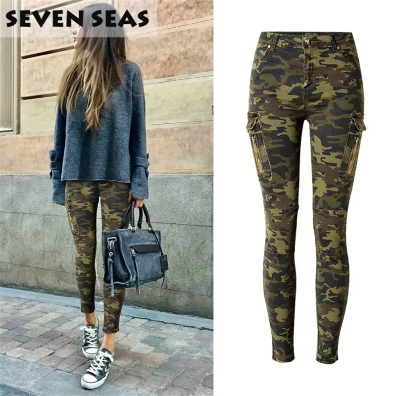

Skinny Jeans Woman Plus Size Camouflage Jeans Stretch Pencil Jean Slim Femme Zipper Camo Denim Pants