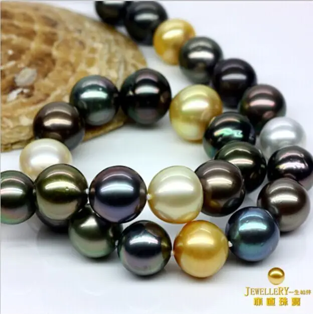 

12mm Australian south seas multicolor pearl necklace 18inch 14KGP gold
