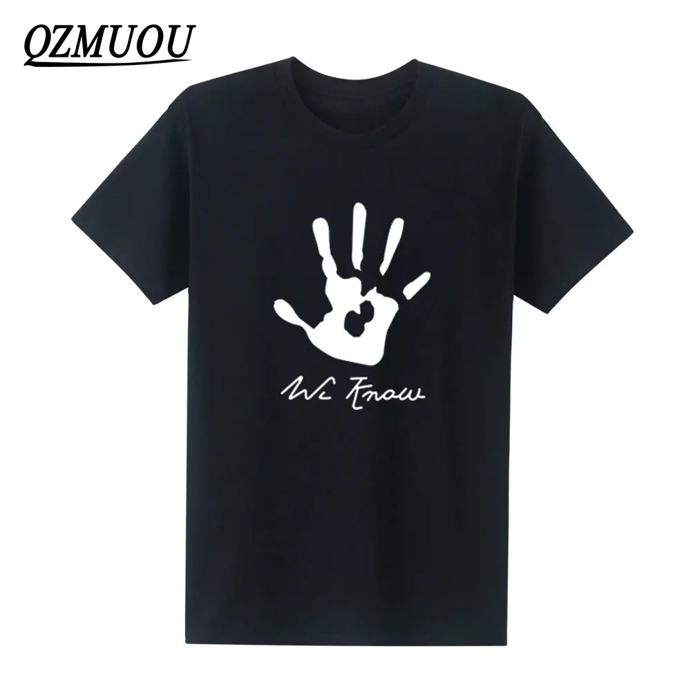 

2019 New Skyrim Dark Brotherhood We Know Hand T Shirt Men Casual Short Sleeve Masculinas Camisetas Hip hop Tops Tees Size