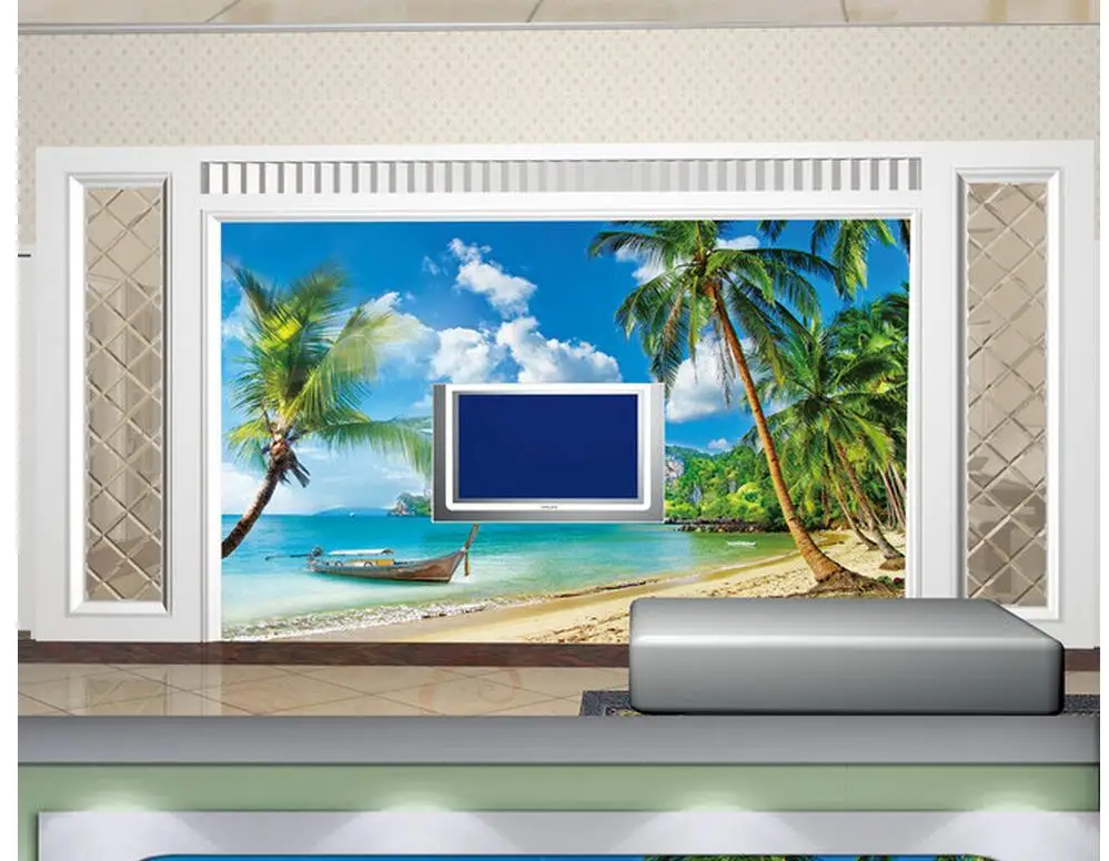 3D обои с изображением пейзажа для гостиной моря и дерева настенные фото|photo 3d