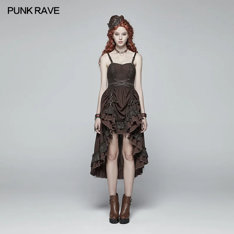 

PUNK RAVE Women Fashion Steampunk Vintage Dress Victorian Style Party Ruffles Sexy Sleeveless Dress Sexy Club Party Dresses