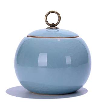 

Ceramic Food Box With Cover,Top Grade Crackle Glaze Longquan Celadon Ceramics Tea Caddy Tea Canister Tea Porcelain
