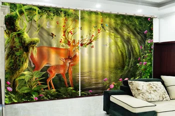 

Wholesale Curtain Sika Deer Mother And Child In The Dreamy Forest 3d Animal Curtains Interior Decoration Shading Durable Curtain