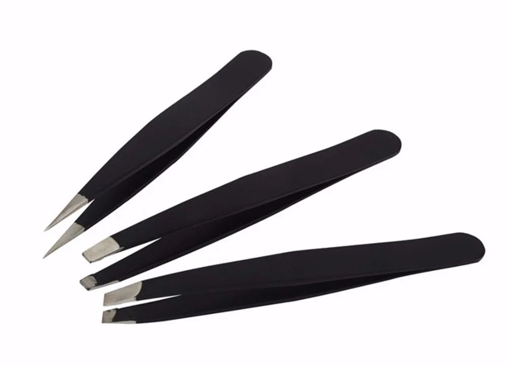 Slant Flat Pointed Professional Eyebrow Tweezers Antistatic Eyelash