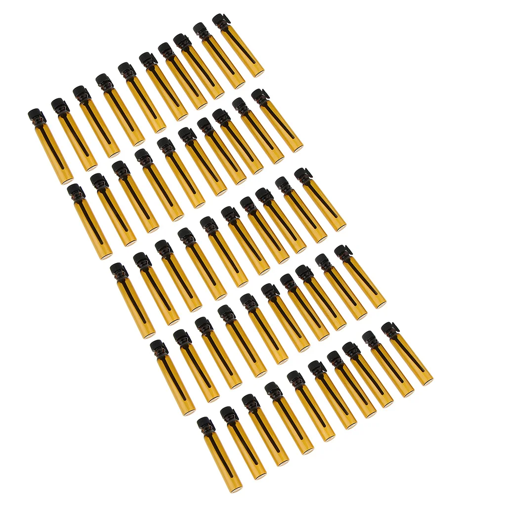 50 Pieces Essential Oils Bottles, 2ml Mini Amber Glass Vials Empty Perfume Sample Bottle with Black Dropper & Caps