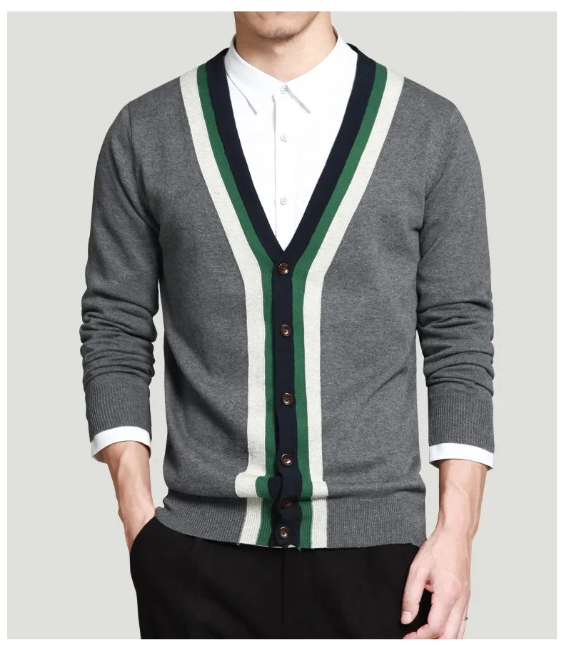 Cardigan men sweaters contrast-collar cotton knitted spring summer sweater cardigan coat V neck Gray Navy Muls brand MS16009