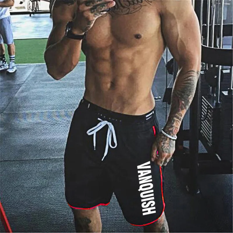 

Vanquish Shorts Mens Casual Joggers Patchwork Sweatpants Beach Shorts Gyms Fitness Bodybuilding Men Cool Mesh Loose Breathable