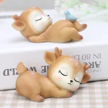 Sleeping deer baby creative cartoon resin craft small ornaments kid toy mini toys for girls and boy