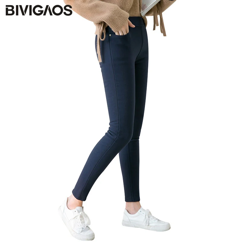 Najtaniej BIVIGAOS nowych kobiet jesień zima pogrubienie ciepłe spodnie ołówkowe złota aksamitna elastyczna szpilki kieszeń legginsy spodnie Plus rozmiar spodnie