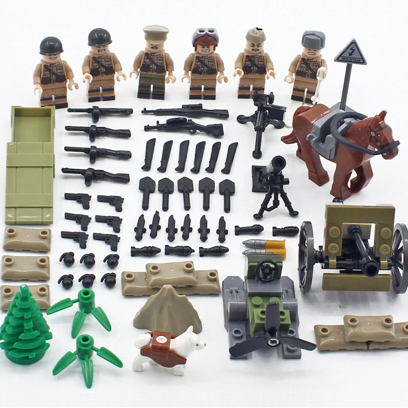 

6pcs Compatible LegoINGlys Military WW2 Soviet army Soldiers Counterattack Mini Army Soldiers Figure with weapon Building Blocks