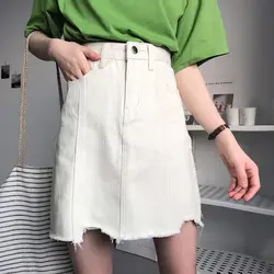 2 цвета Mihoshop корейский ольджан Корея для женщин модная одежда Высокая талия простой джинсовая бежевая юбка