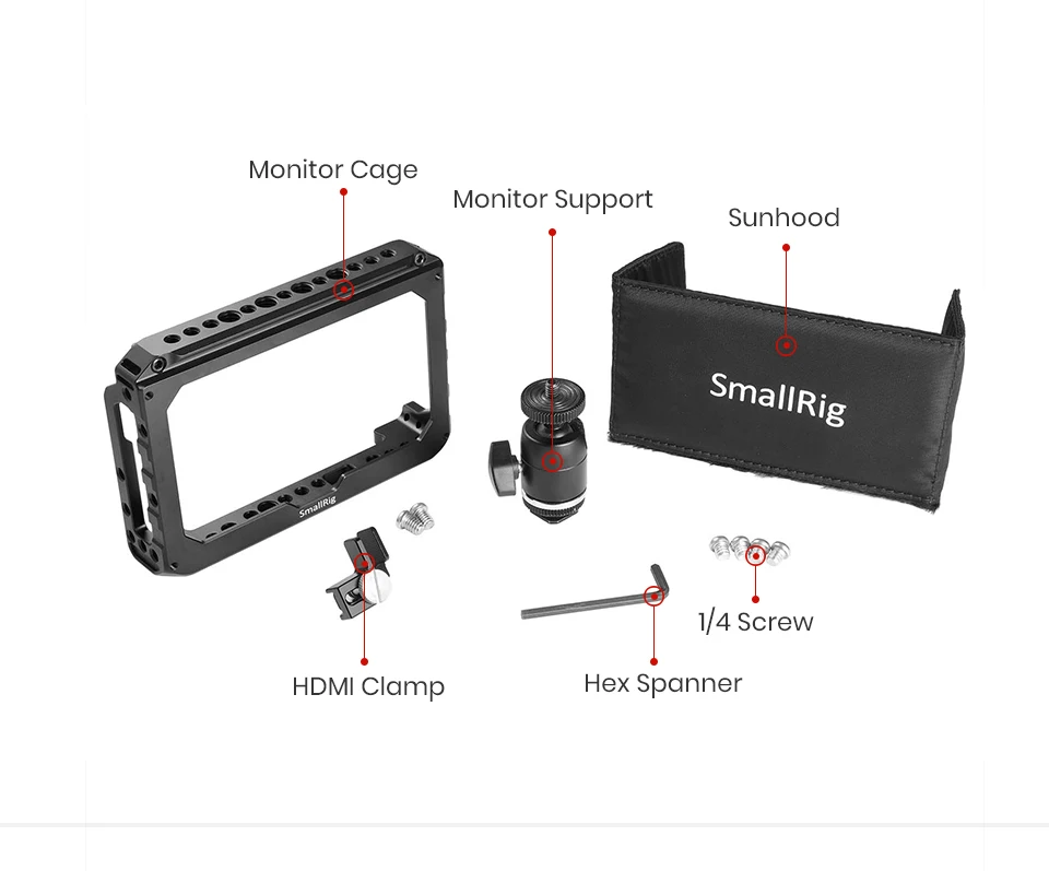 SmallRig монитор клетка комплект для Blackmagic дизайн видео Assist " монитор с HDMI зажим Солнцезащитная шаровая Головка Холодный башмак-1981