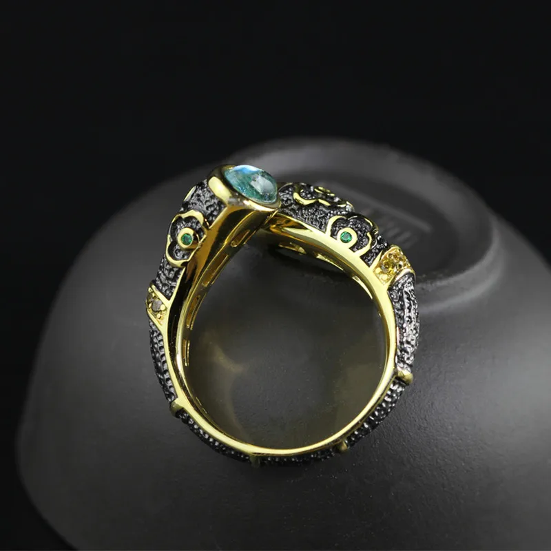 925 пробы Серебряное кольцо, инкрустированное натуральным голубым топазом, винтажные Эмалированные кольца для мужчин и женщин, для влюбленных, открывающиеся 18 к позолоченные