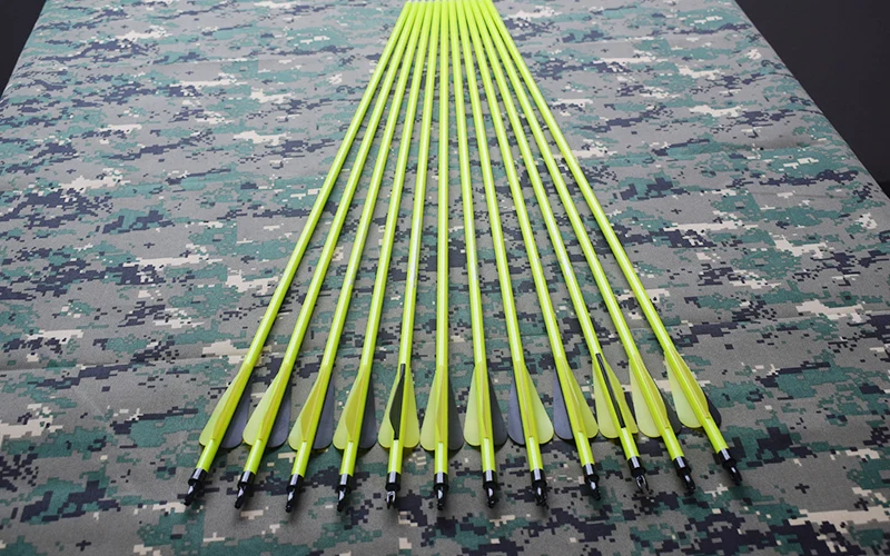 Preise 6 12 24 stücke Jagd Verbund Bogen Gelb welle Carbon Pfeil Austauschbare Pfeil 30 Zoll Gelb Schwarz Schaufeln