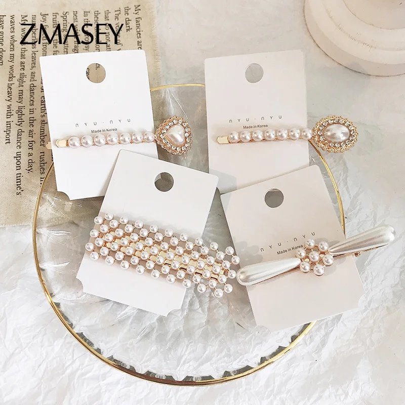 

ZMASEY NEW 1 Set Women Girls Elegant Pearls Hair Clips Sweet Headwear Hair Ornament Hairpins Barrettes Headband Hair Accessories