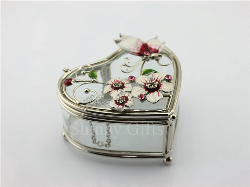 Новая стеклянная шкатулка в форме сердца для свадебных ювелирных изделий, стеклянная коробка для хранения, стеклянная Подарочная коробка с бабочкой, коробка для безделушек