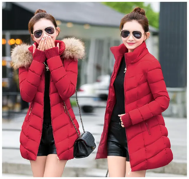 womens winter jackets and coats 2018 Parkas for women 4 Colors Wadded Jackets warm Outwear With a Hood Large Faux Fur Collar -