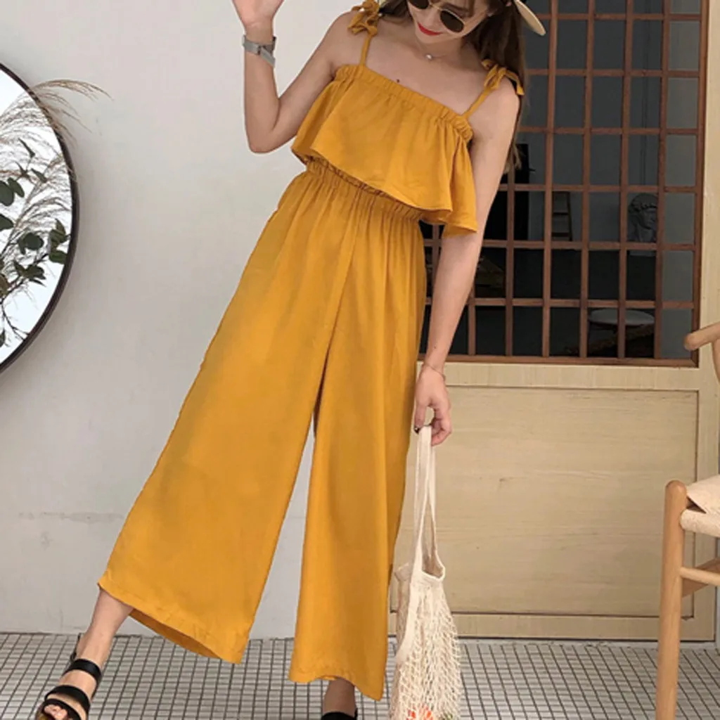 

Feitong Fashion Women Jumpsuit Camisole Sexy Sleeveless Pure Color Loose Jumpsuits Casual Wide Leg Pants vestido de mujer