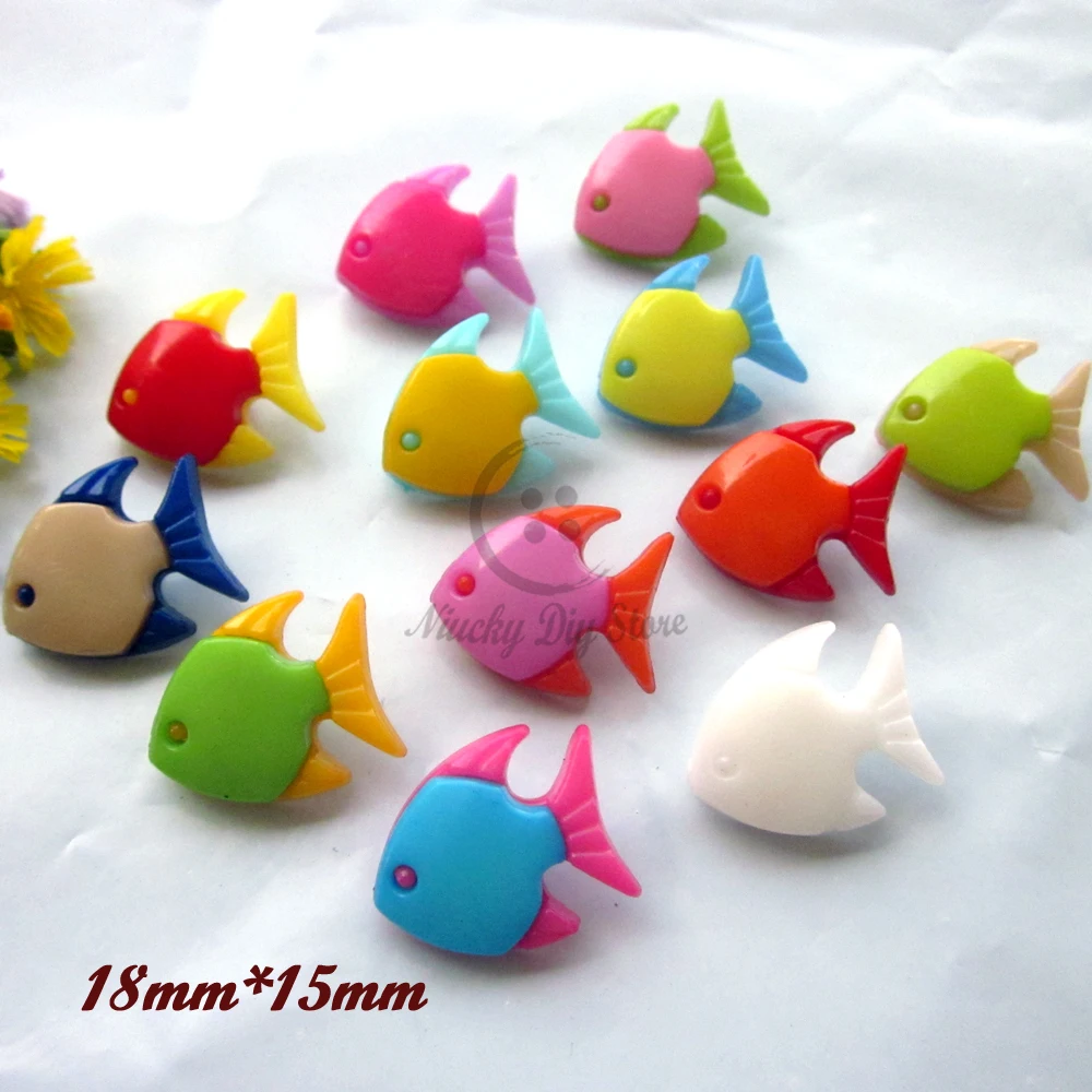 

120pcs Mixed color combined fish shape cartoon buttons for craft sewing accessories Children handmade materials shank 18mm*15mm