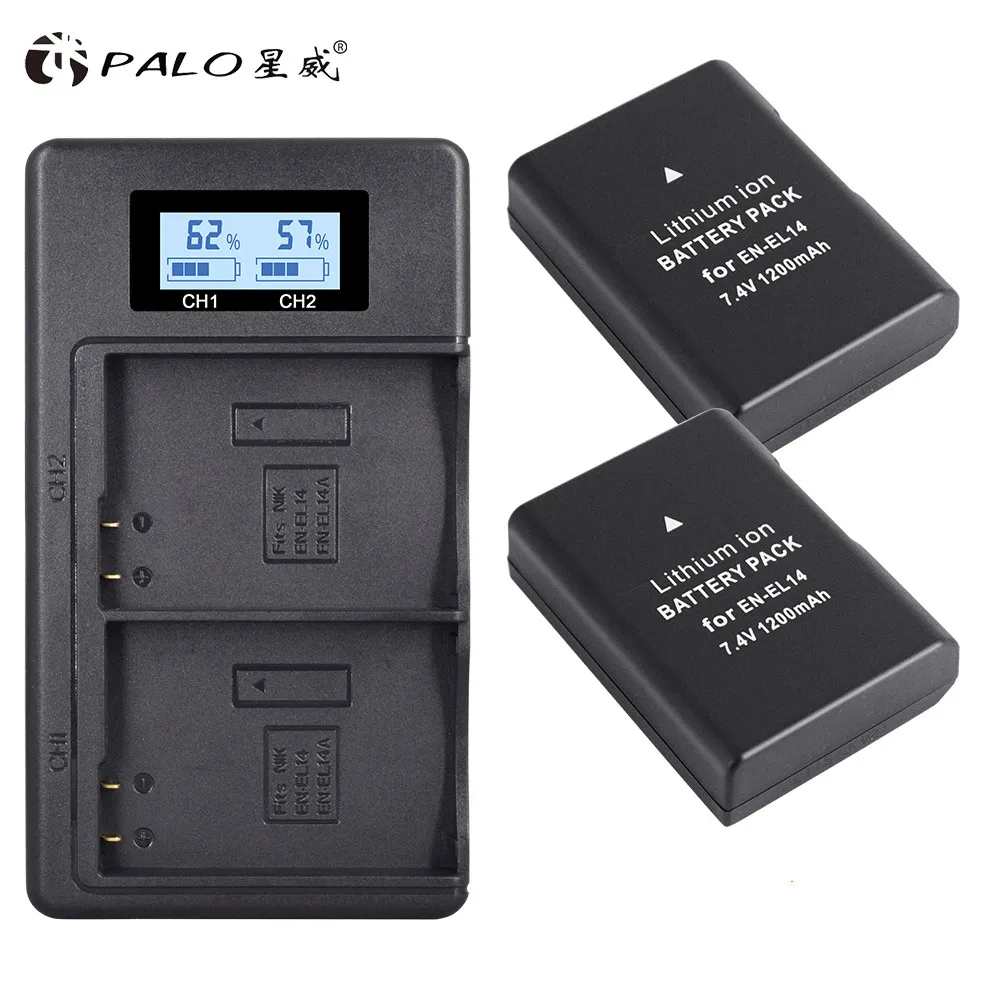 

2Pcs EN-EL14 EN-EL14a ENEL14 EN EL14 EL14a Battery + LCD Dual Charger for Nikon D3100 D3200 D3300 D5100 D5200 D5300 P7000 P7800